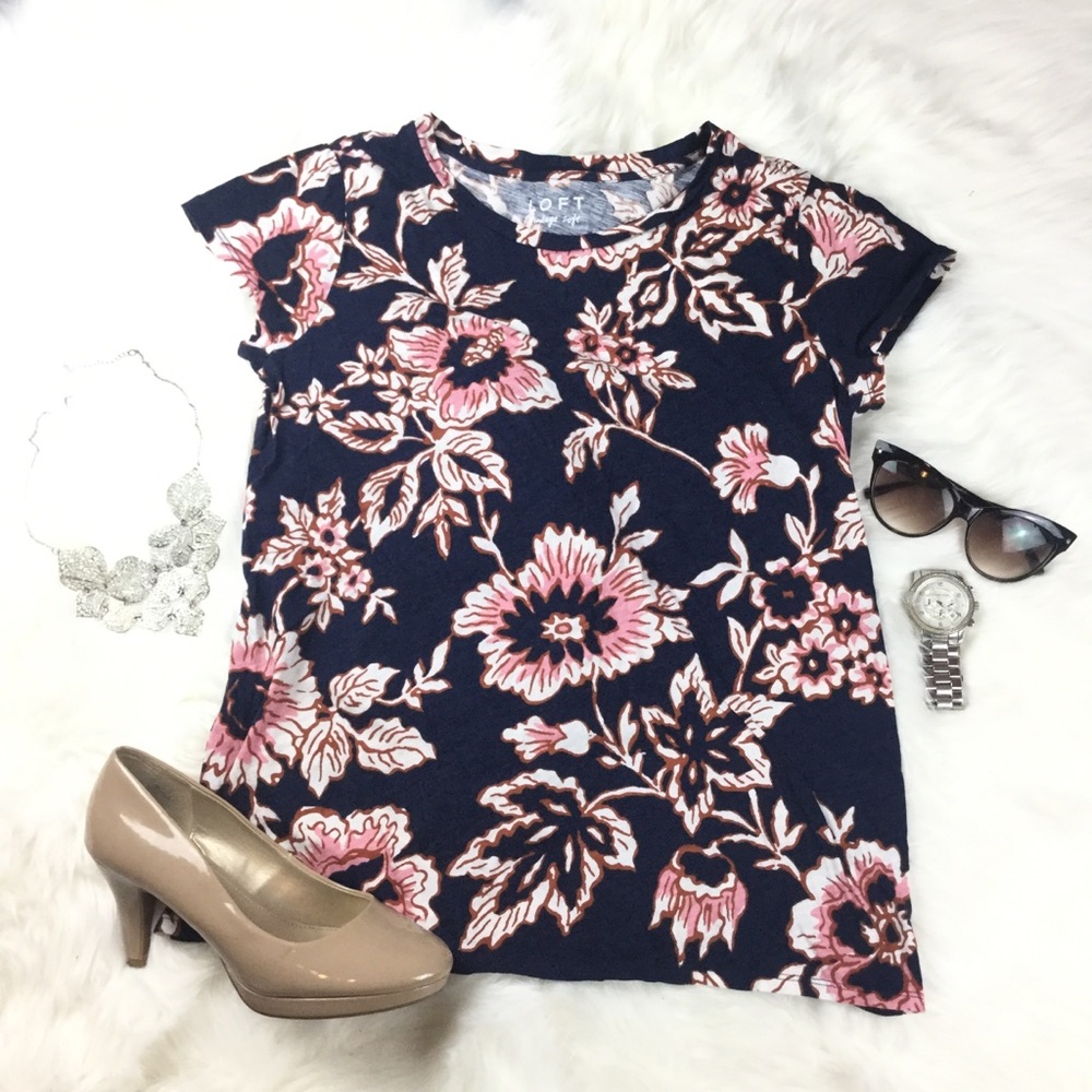 Loft Floral Vintage Soft Short Sleeve Ann Taylor